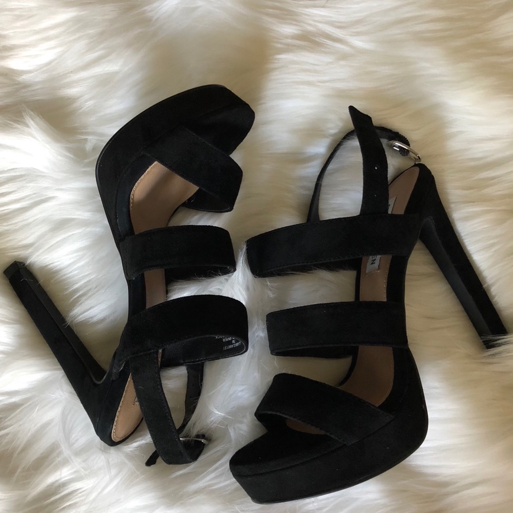 Steve Madden Glam Black Strappy Platform Heels